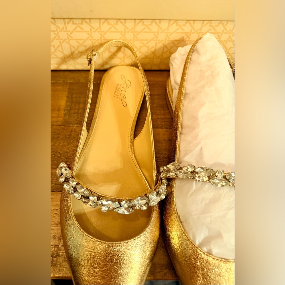 NWT Jewel Badgley Mischka Bambi Pointed Toe Sling Back flats in Rose-gold Sz 9.5 - Picture 2 of 11